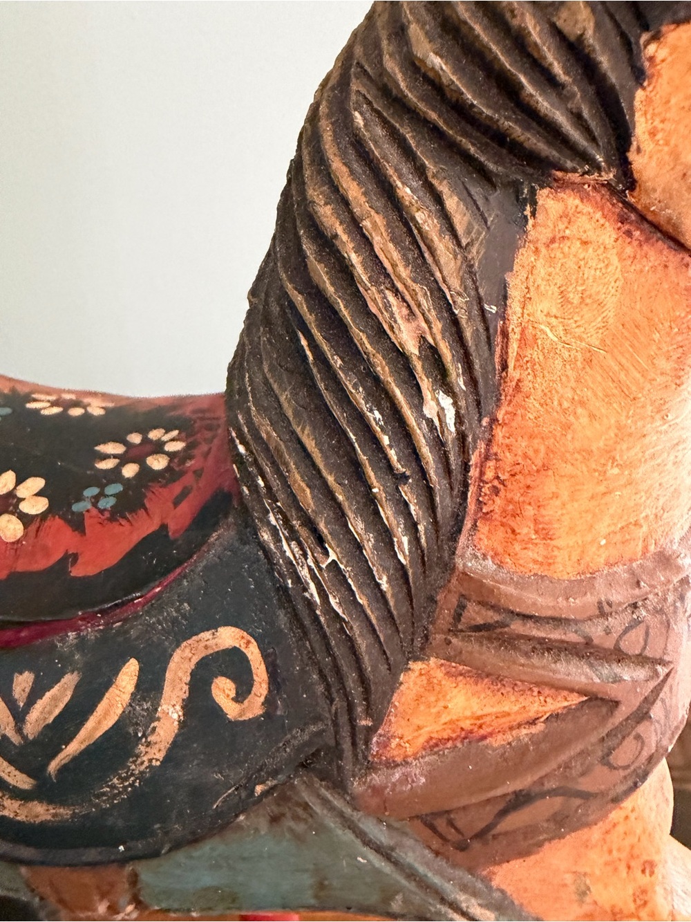 Vintage Hand Carved & Hand-Painted Wooden Carousel Horse on Wheels Wooden Toy - Picture 10 of 14